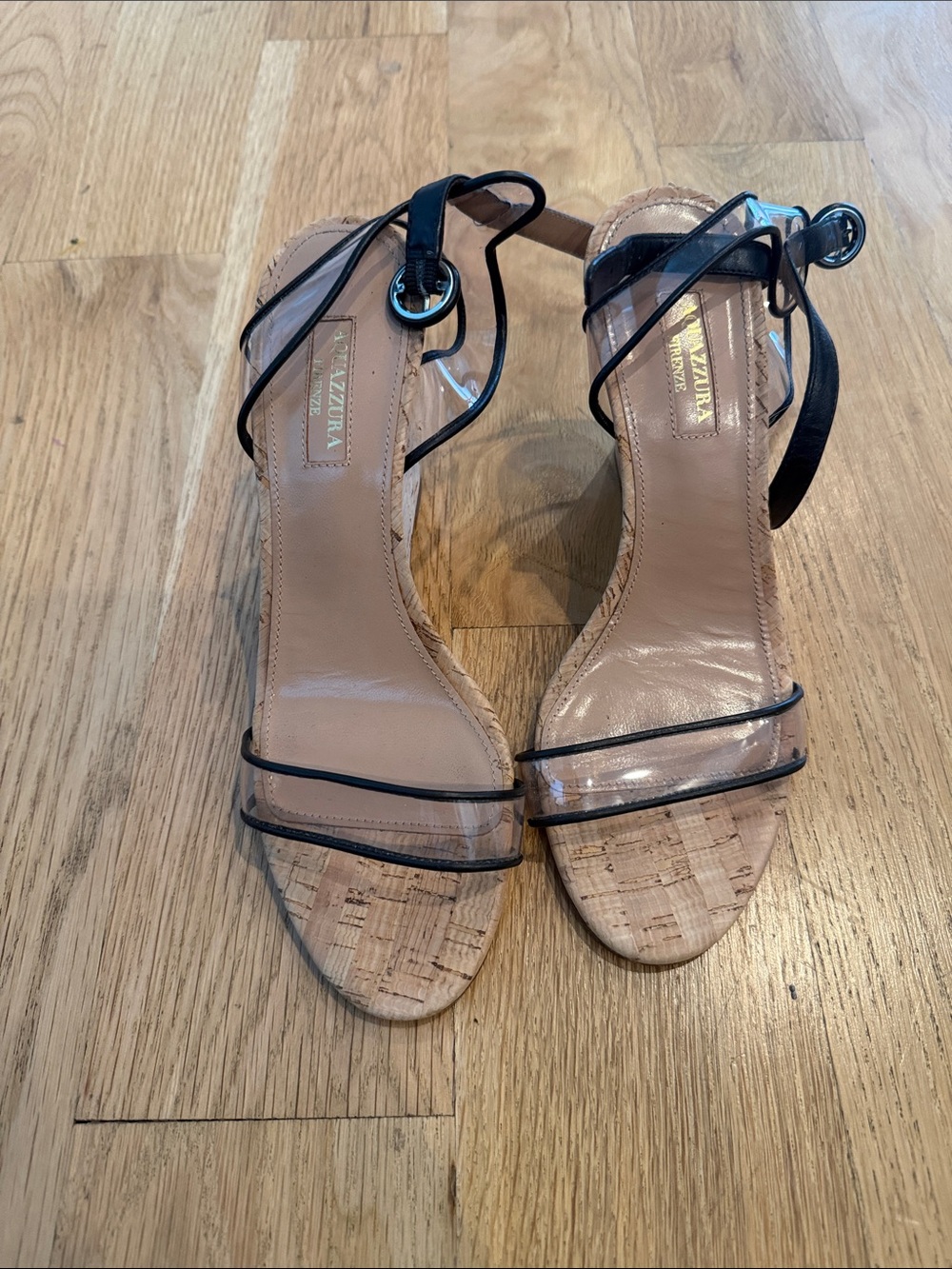 Aquazzura Black Clear-Strap Cork Sandals